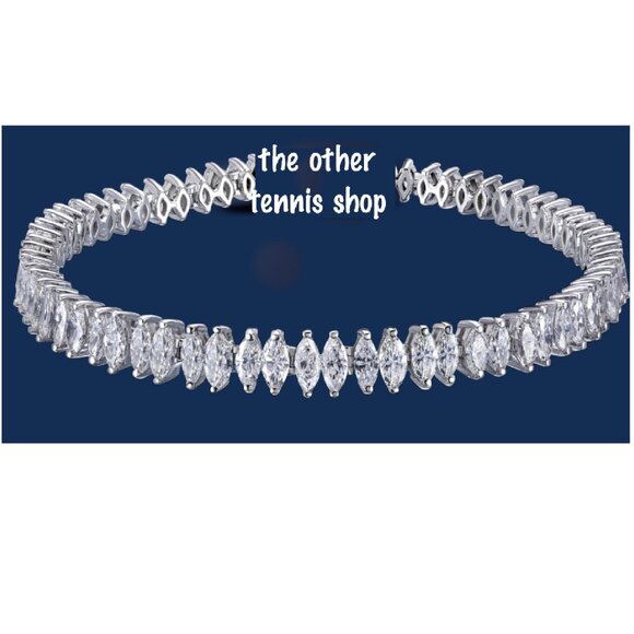 Stunning Marquis Tennis Bracelet Sterling Silver Plated 7" - Picture 1 of 4